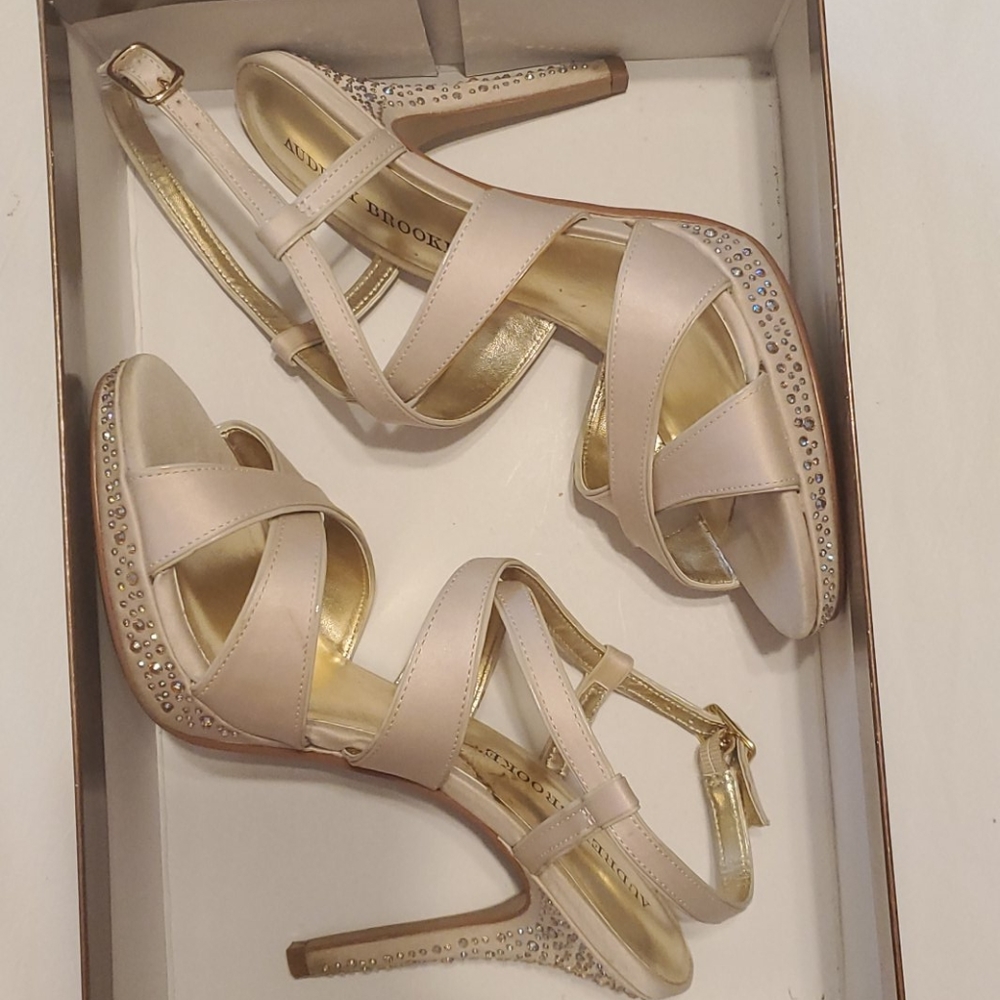 Rhinestone studded nude heels